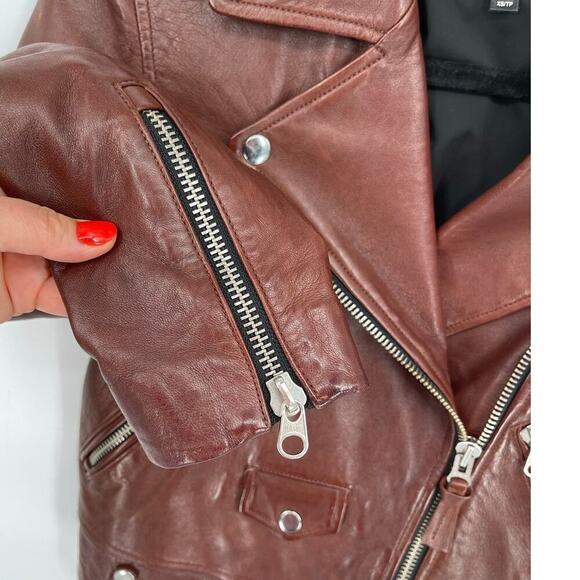 Rare Mackage Brown Baya Lamb Leather Biker Moto Motorcycle Jacket size XS - Picture 6 of 15